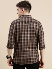 Men Brown Checked Casual Shirt-GROVER-1108-Brown