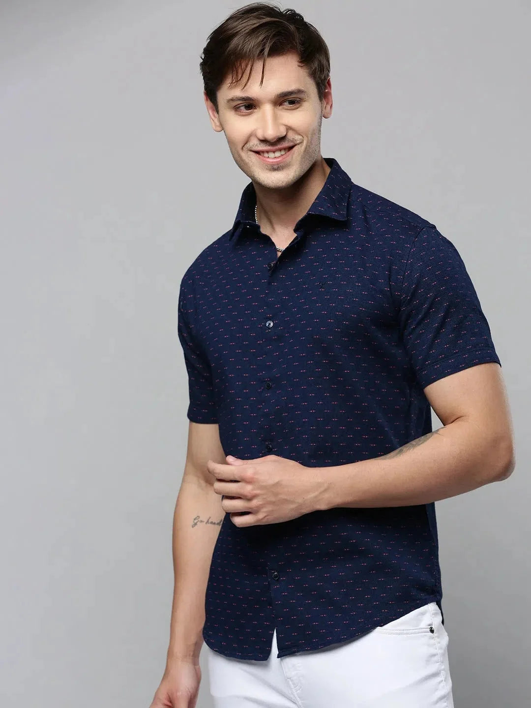Navy Blue Printed Mens Shirt | Trendy Casual Shirt - DesiQlo