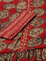 Women's Red Printed Kurta SetKC-813-Maroon