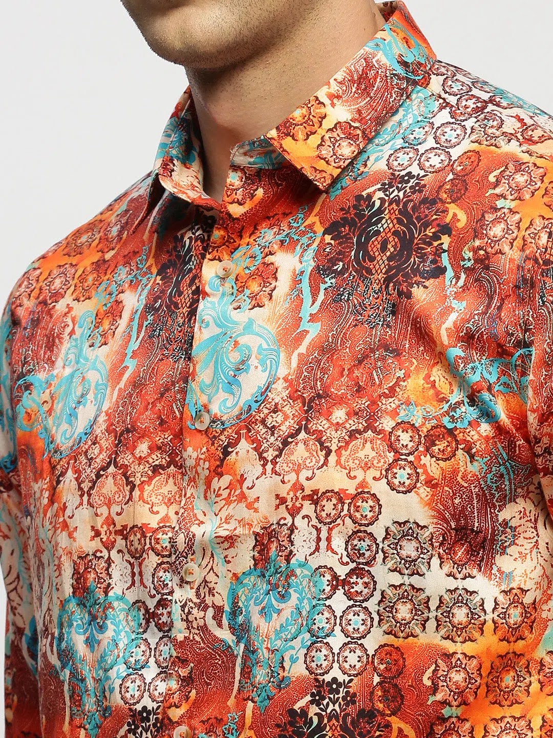 Men's Orange Printed Cotton Shirt | Stylish Printed Shirt
