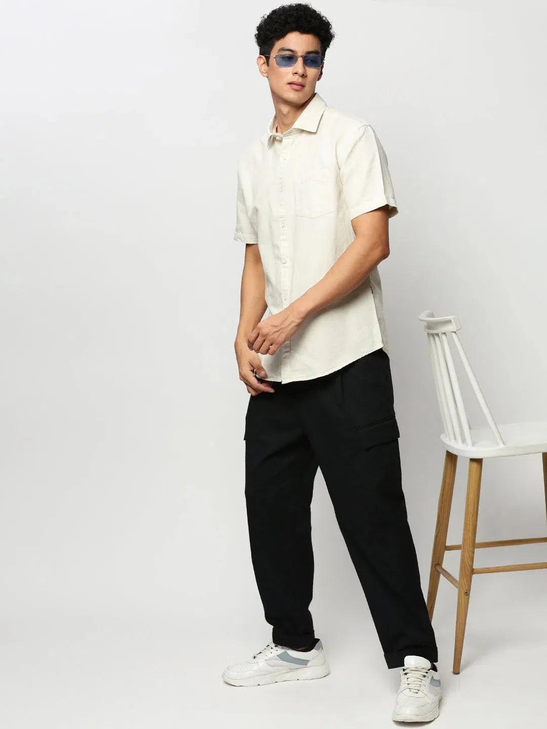 Cream Solid Cotton Mens Shirt | Casual Style