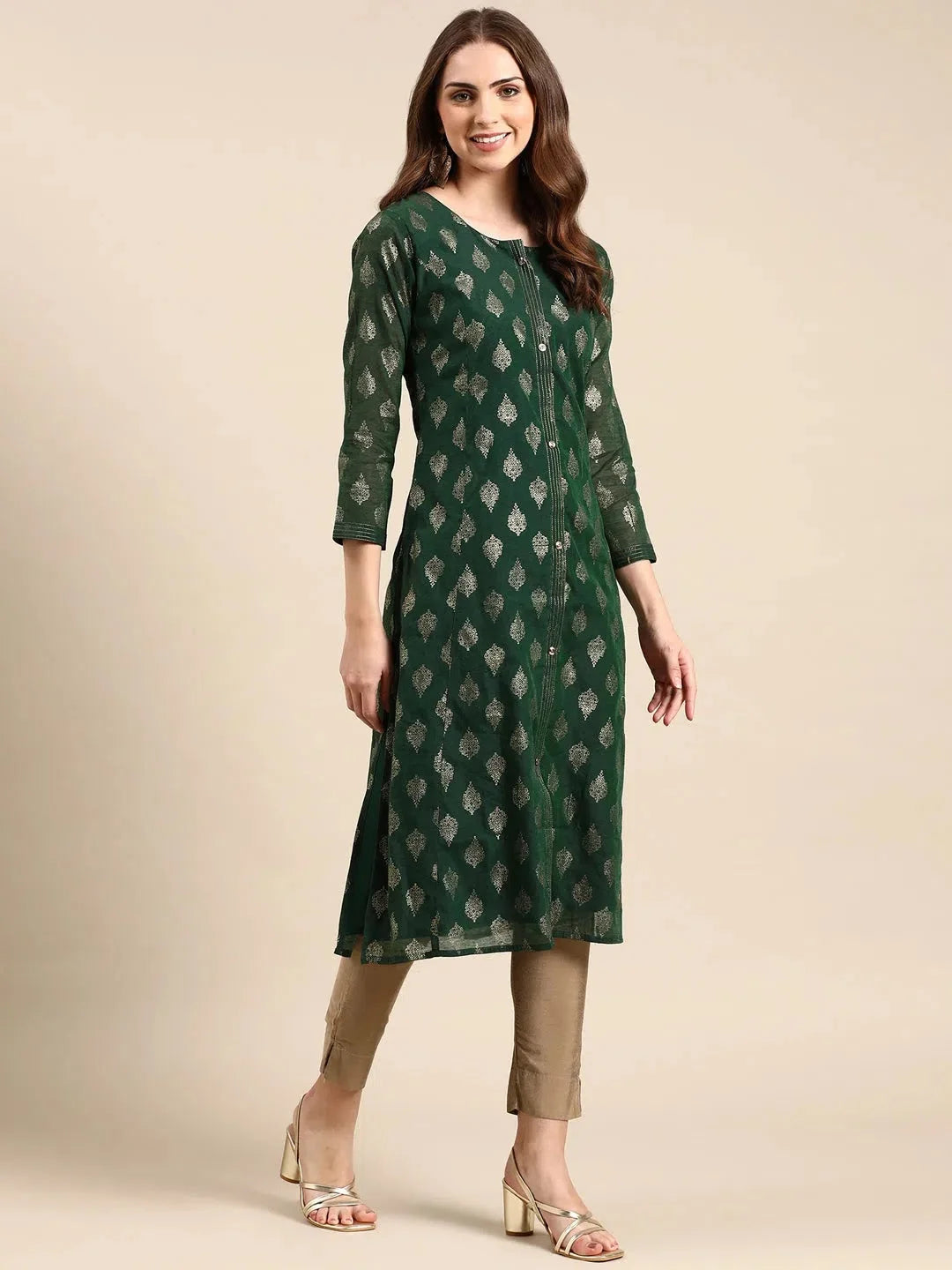 Green Printed Kurta - DesiQlo's Indian Kurta for Women