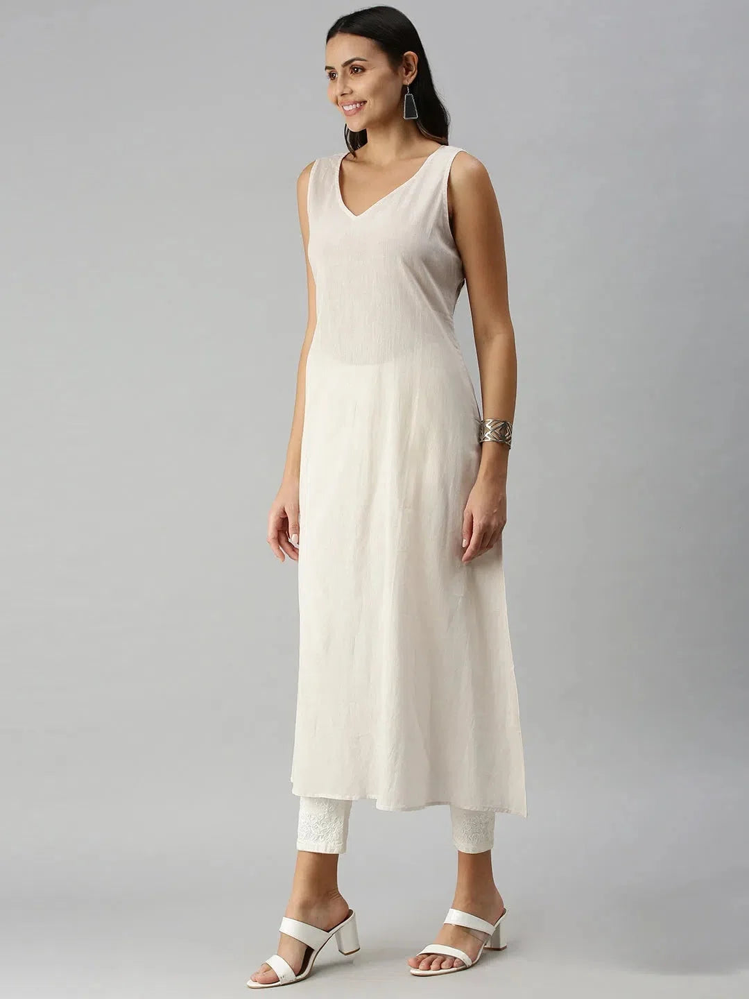 White Geometrical Kaftan Kurta - Printed Kaftans for Women