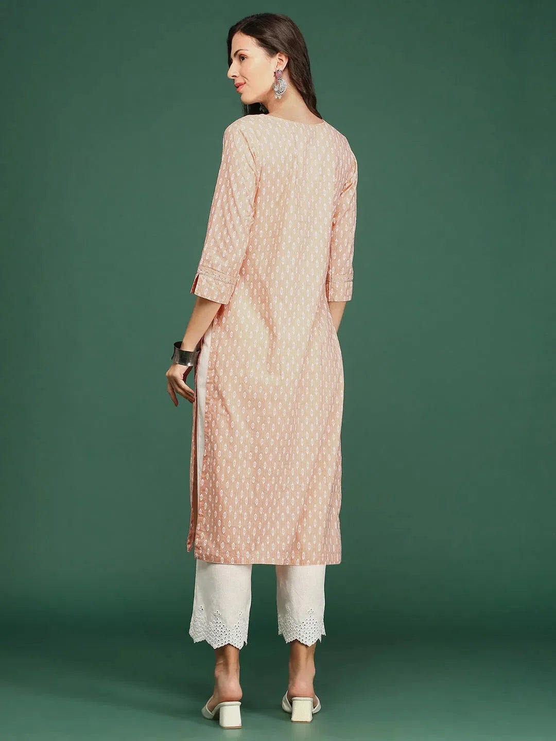 Peach Printed Cotton Kurta | Indian Kurta for Women Online