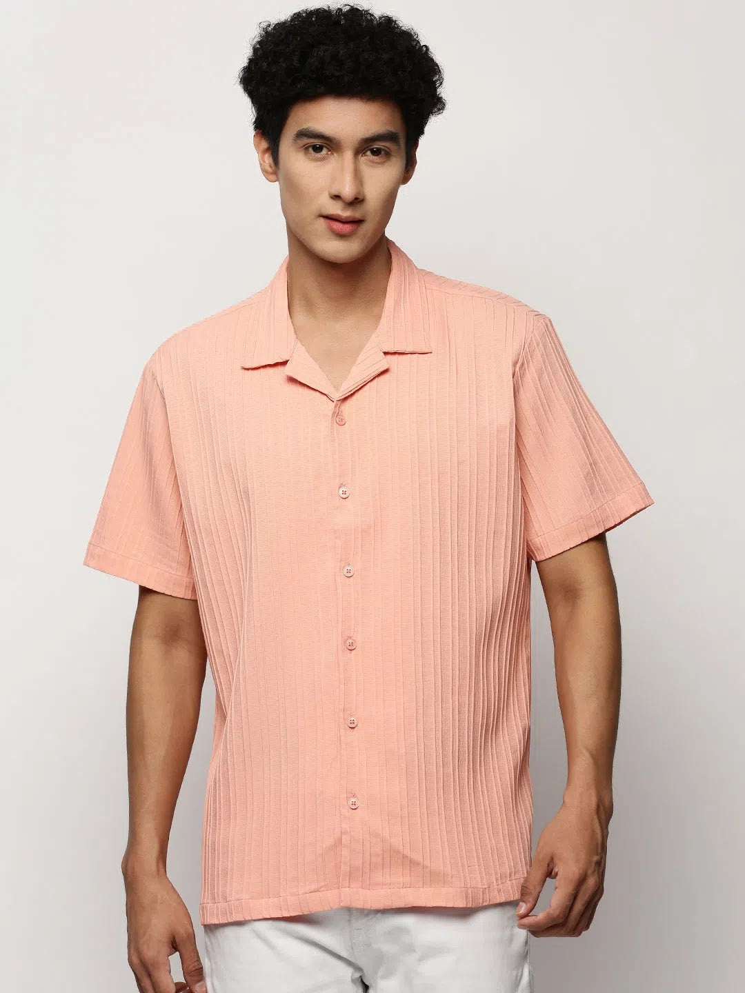 Men's Peach Striped Cotton Shirt | DesiQlo Cotton Shirt