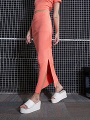 Women Peach Rib Pencil Midi Skirts