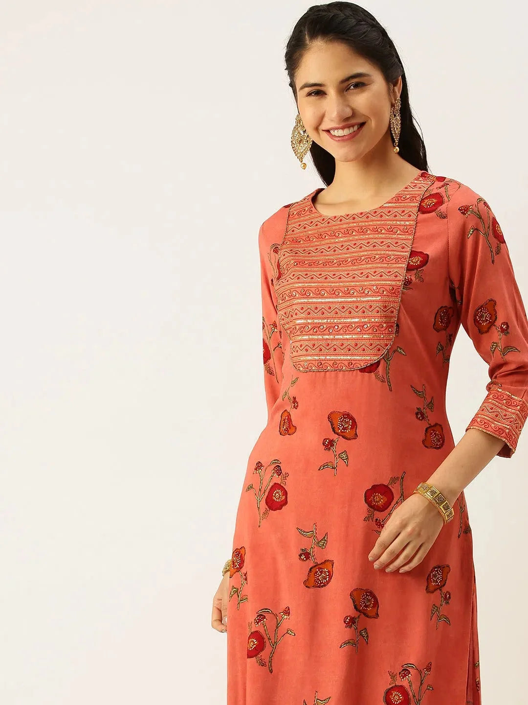 Orange Floral Kurta Sets for Women | Indian Cotton Kurta Sets