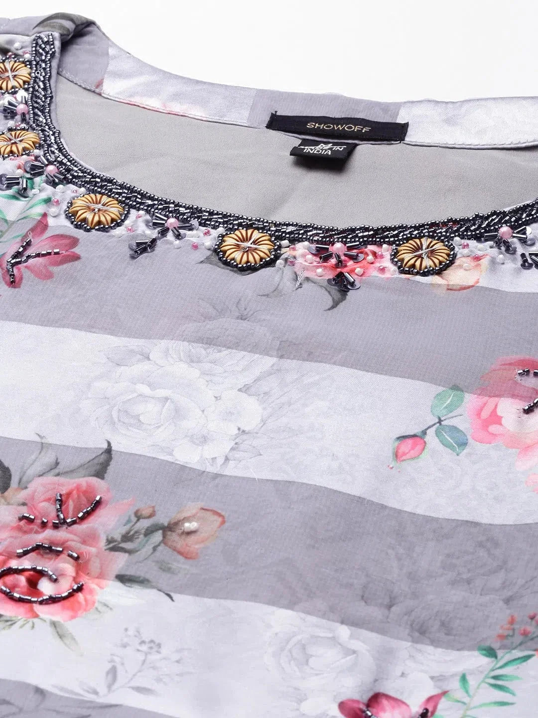 Grey Floral Anarkali Kurta for Women | Nylon Anarkali Kurti