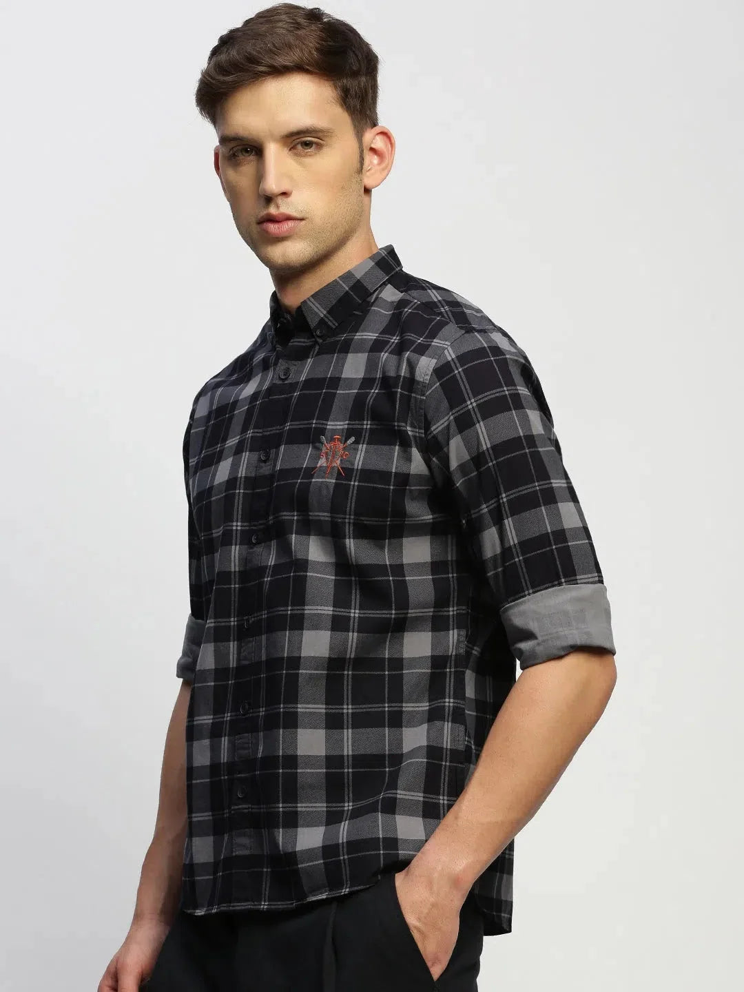 Grey Checked Mens Shirt - Stylish Cotton Shirt | DesiQlo