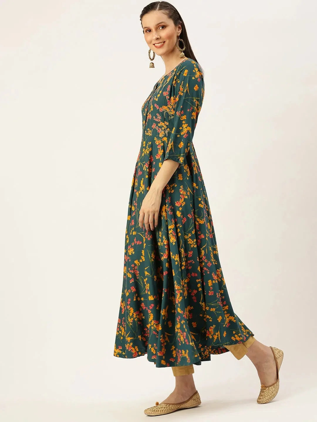 Teal Printed Anarkali Kurta for Women - Shop DesiQlo