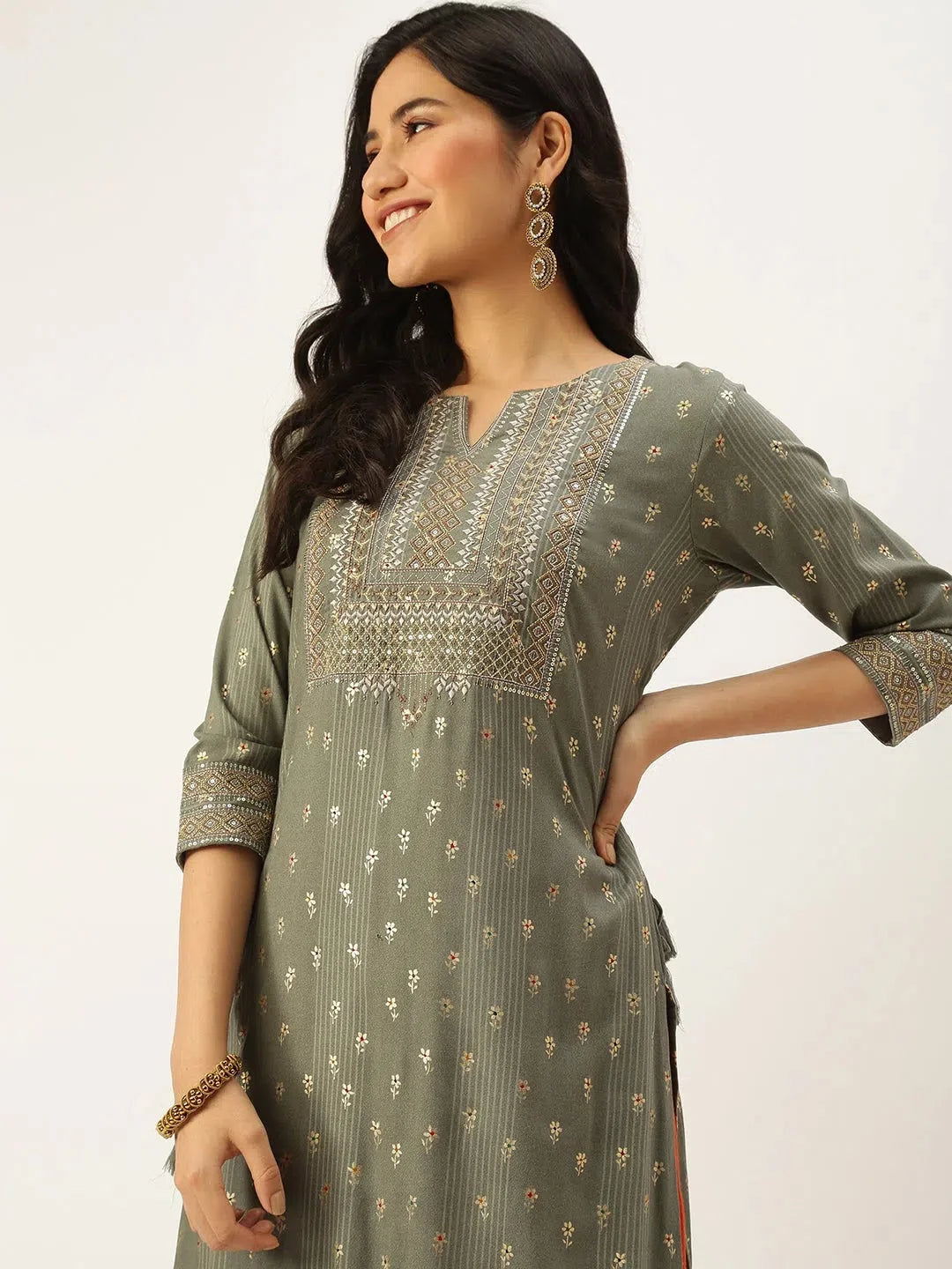 Grey Printed Cotton Kurta - Casual Indian Kurtis Online