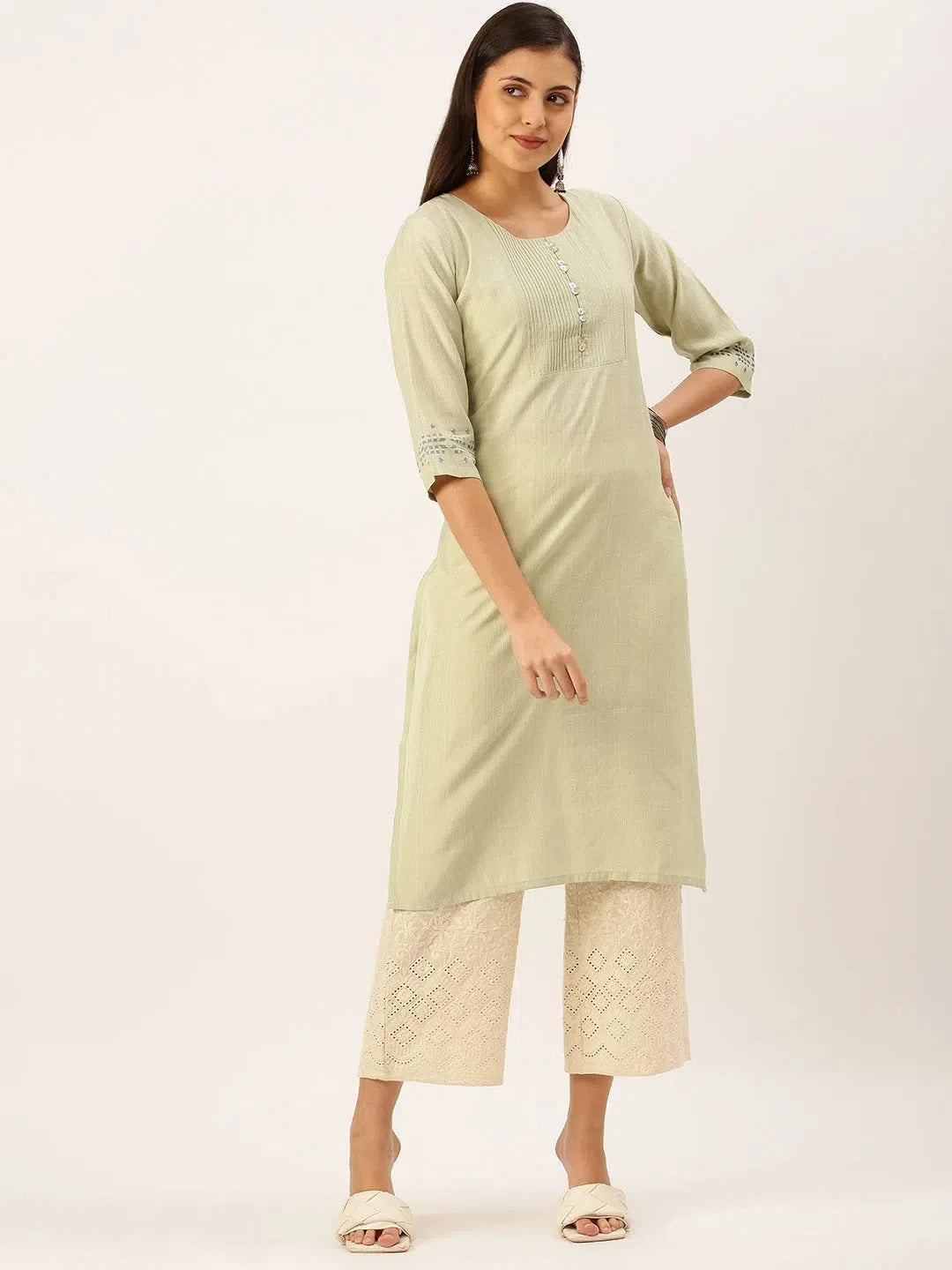 Green Cotton Kurta - Solid Indian Kurta for Women Online