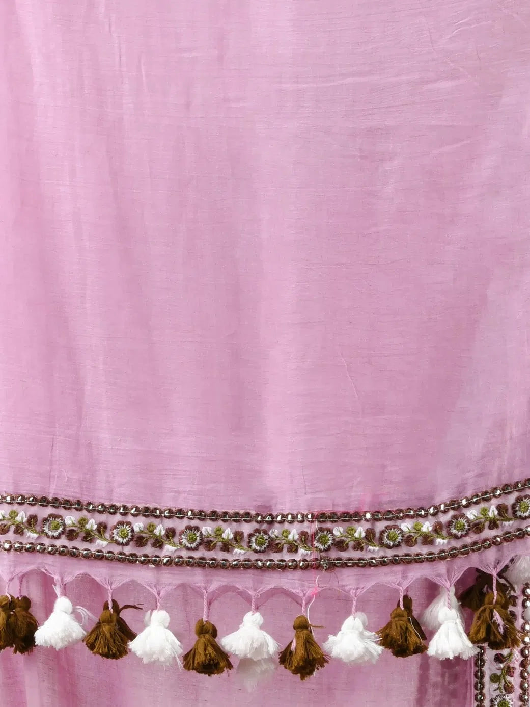 Lilac Cotton Saree with Embroidered Border | Indian Sarees