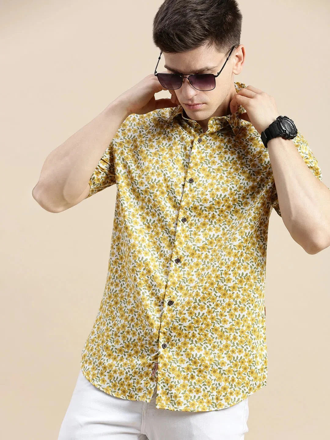 White Floral Printed Shirt | Casual Cotton Mens Shirt