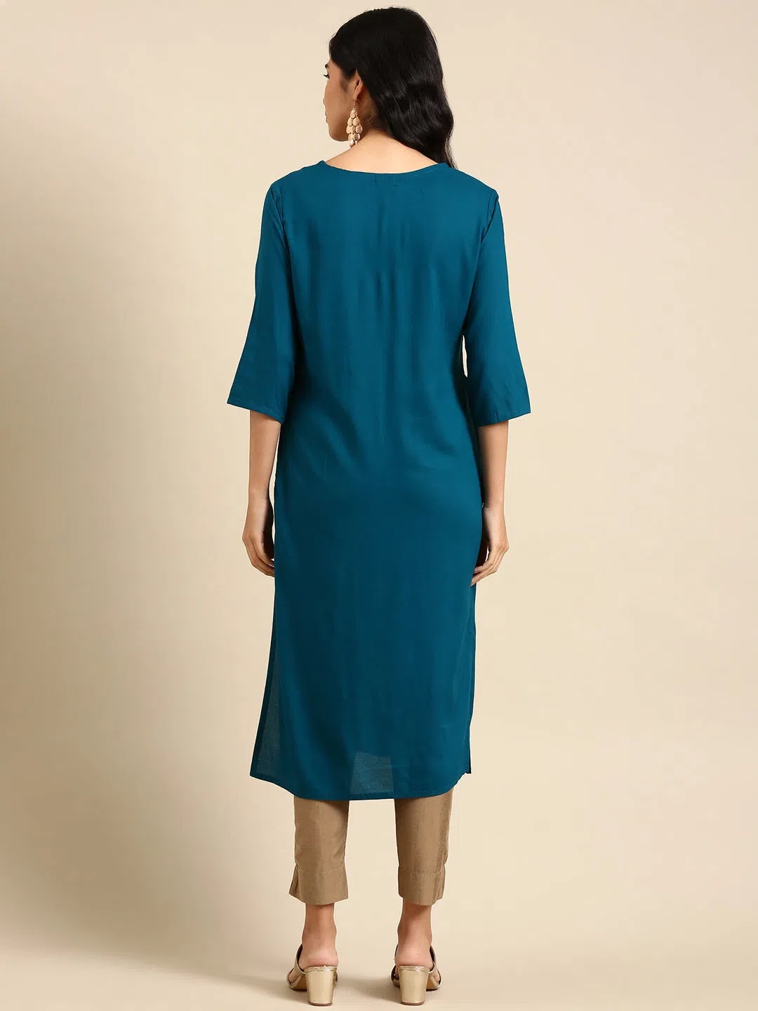 Viscose Teal Kurta | Women's Solid Indian Kurta for Women