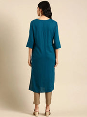 Women's Teal Solid Straight Kurta-NJ-3160222-Teal