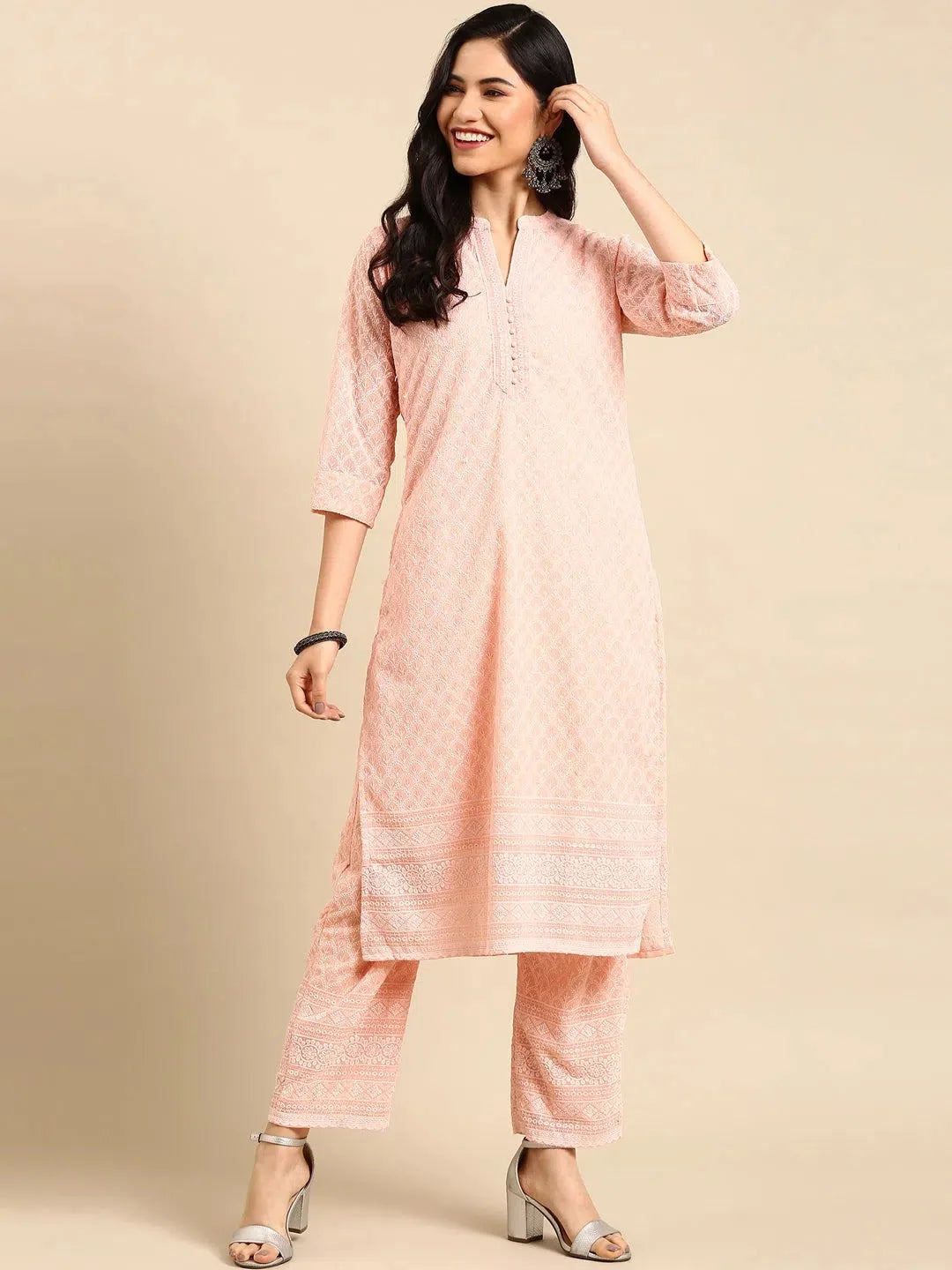 Pink Embroidered Kurta Set | Women's Indian Kurta Sets - Style 1