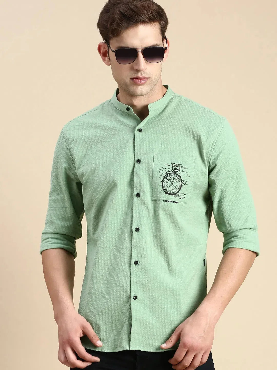 Men's Green Solid Cotton Shirt | Casual & Formal Shirts