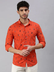Men Rust Printed Casual Shirt-STANDARDPRINT-1304-Rust