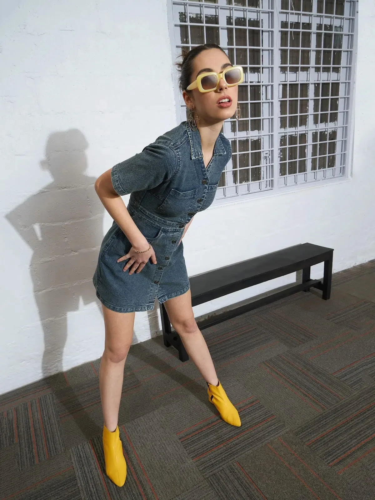 Denim Front Button Mini Dress - Women's Blue Blast Dress