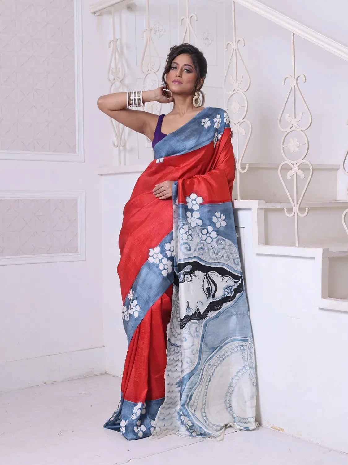 Red Radha Krishna Silk Saree | Kanchipuram Silk Saree