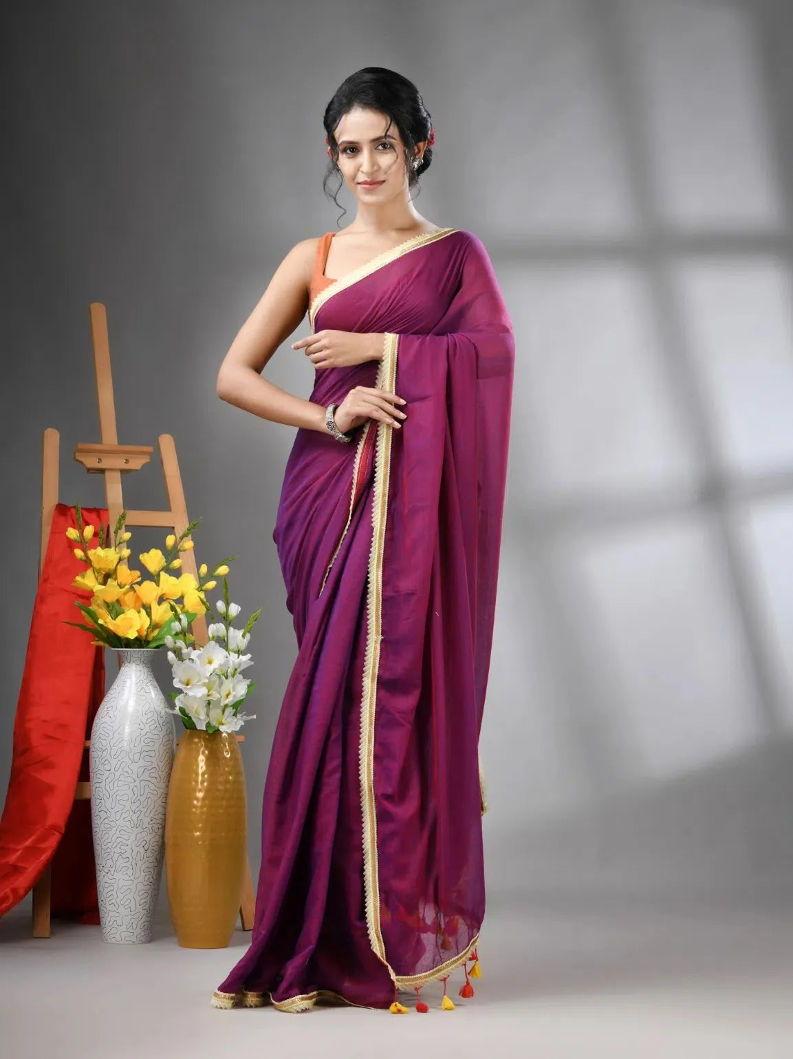Purple Cotton Saree with Gota Patti - Indian Sarees