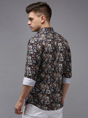 Men Black Printed Casual Shirt-KELVENPRINT-1395-Black