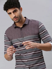 Men Grey Striped Casual Shirt-RYANSTRIPE-1078-Grey