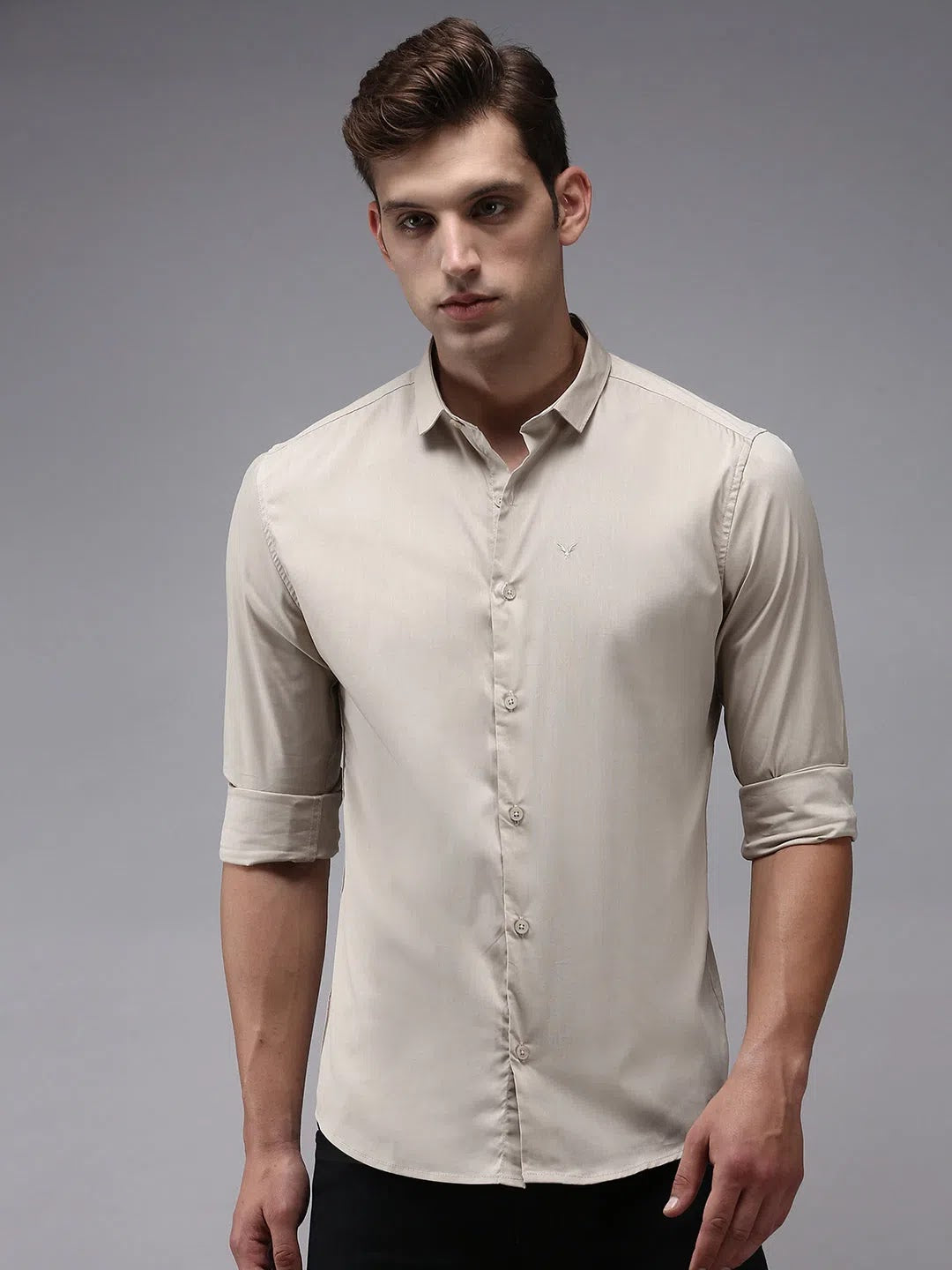 Men Beige Solid Casual Shirt-BOLDPLAINE-1606-Cream