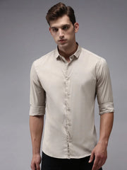 Men Beige Solid Casual Shirt-BOLDPLAINE-1606-Cream