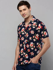 Men Navy Printed Casual Shirt-RESORTPRINT-5290-Navyblue