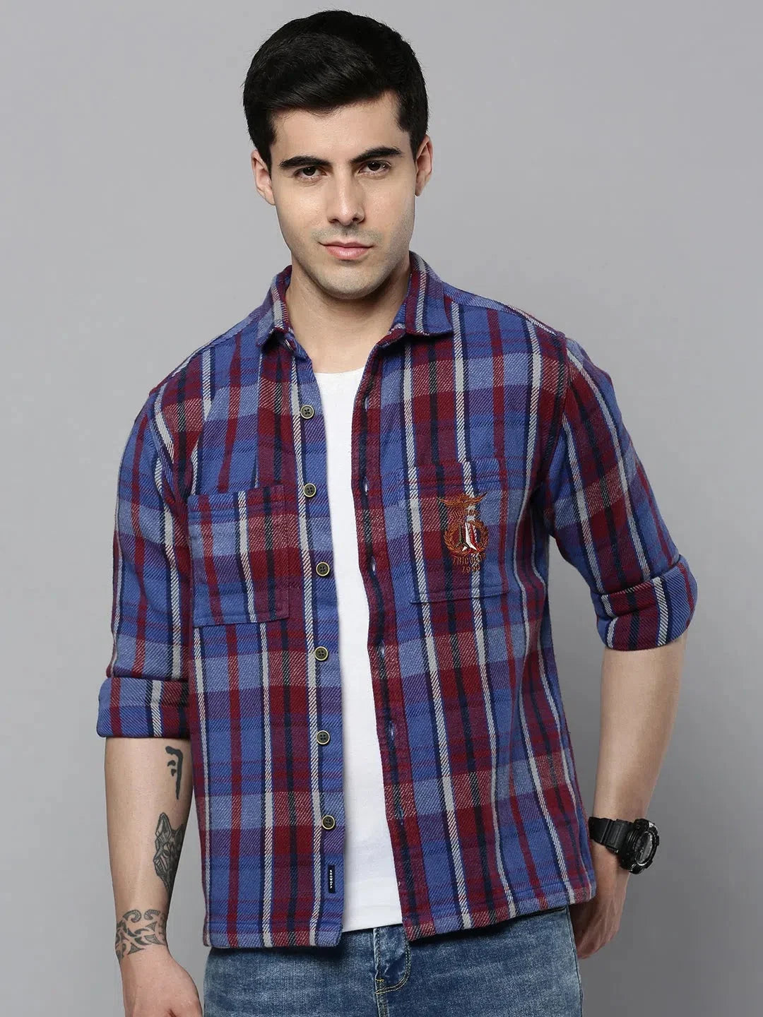 Blue Checked Mens Shirt | Cotton Casual Shirt DesiQlo