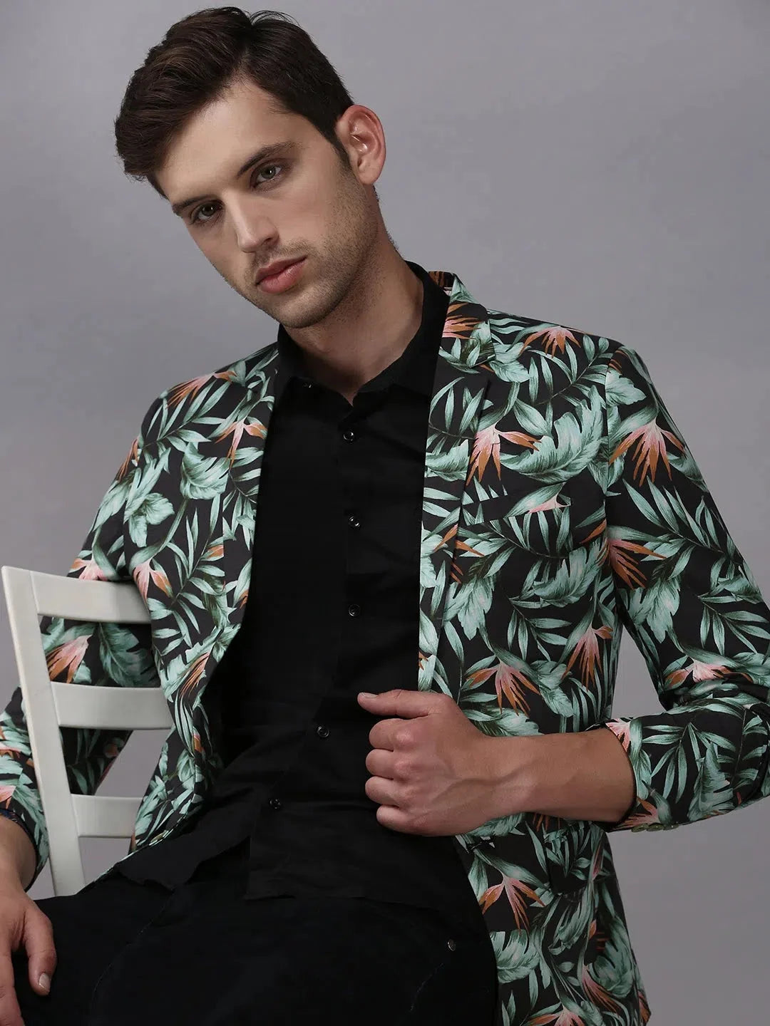 Men Grey Printed Blazer-SOBLZ-259-Grey