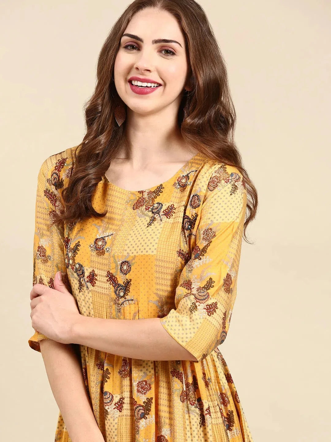 Women's Mustard Printed Kurta Set | Indian Kurta Sets Online
