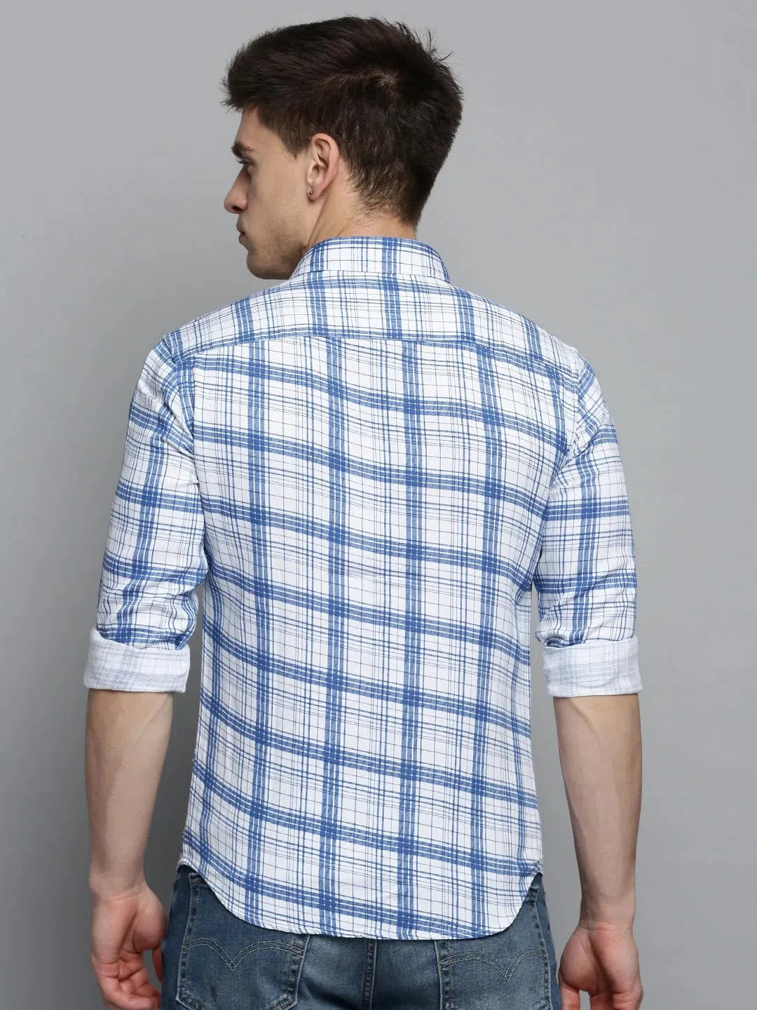 White Checked Mens Shirt - Casual Cotton Shirts | DesiQlo