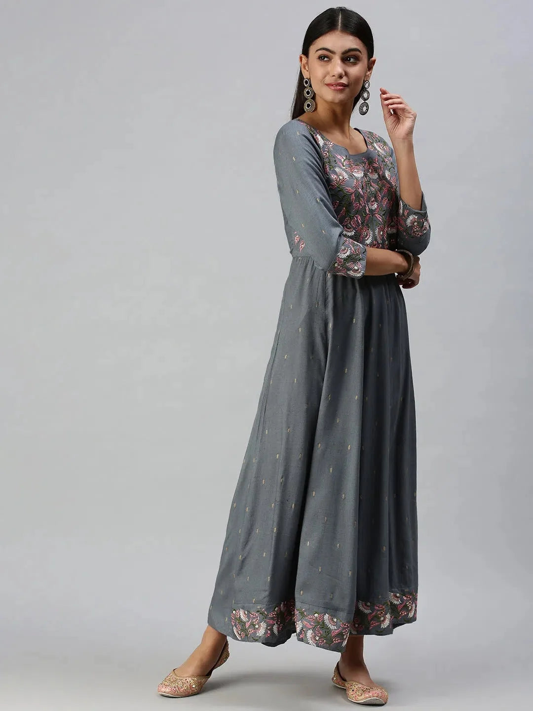 Blue Floral Anarkali Kurta for Women | Cotton Anarkali Kurti