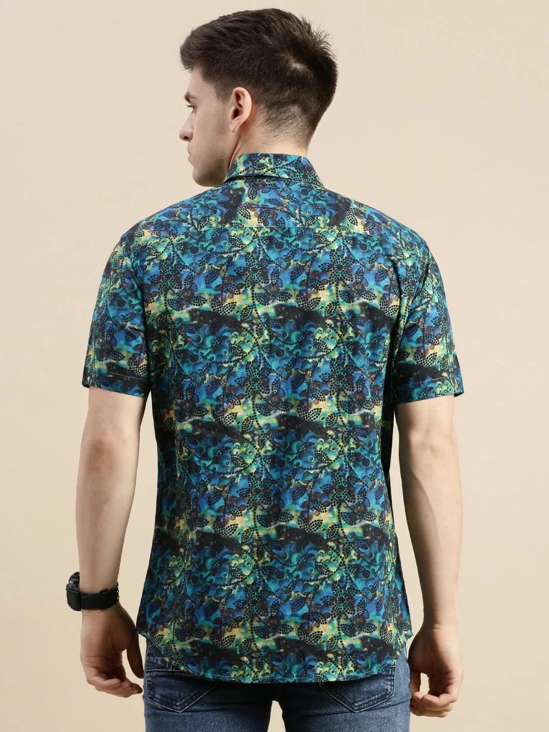 Abstract Print Mens Shirt - Galleria Multi Color Satin Shirt