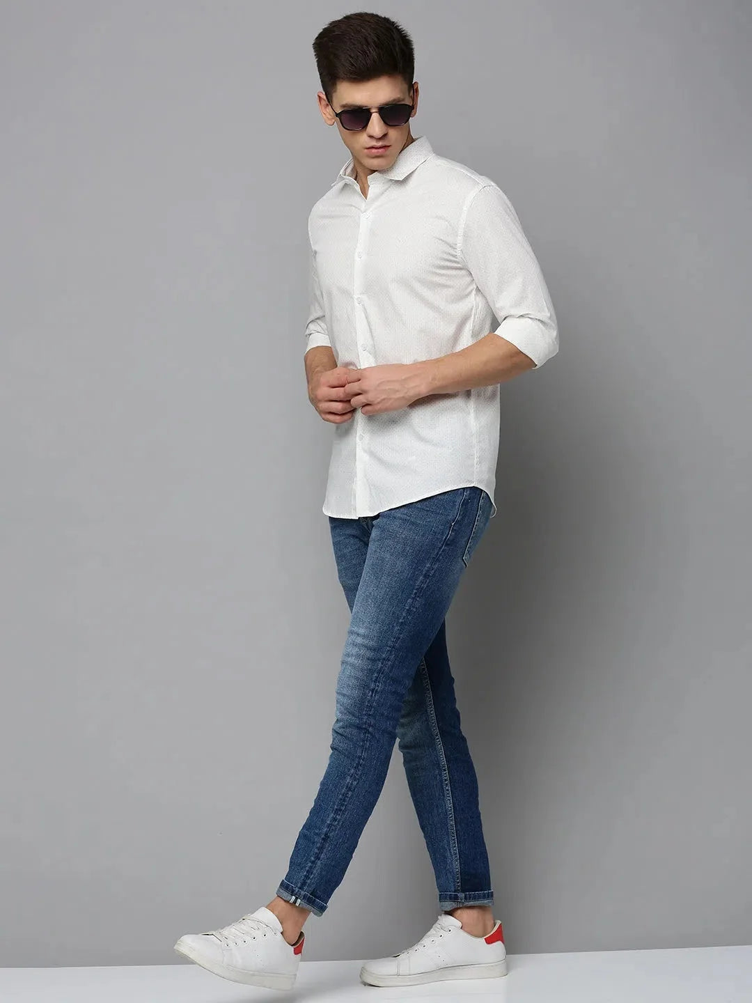 White Printed Cotton Mens Shirt | Casual Shirts for Men DesiQlo