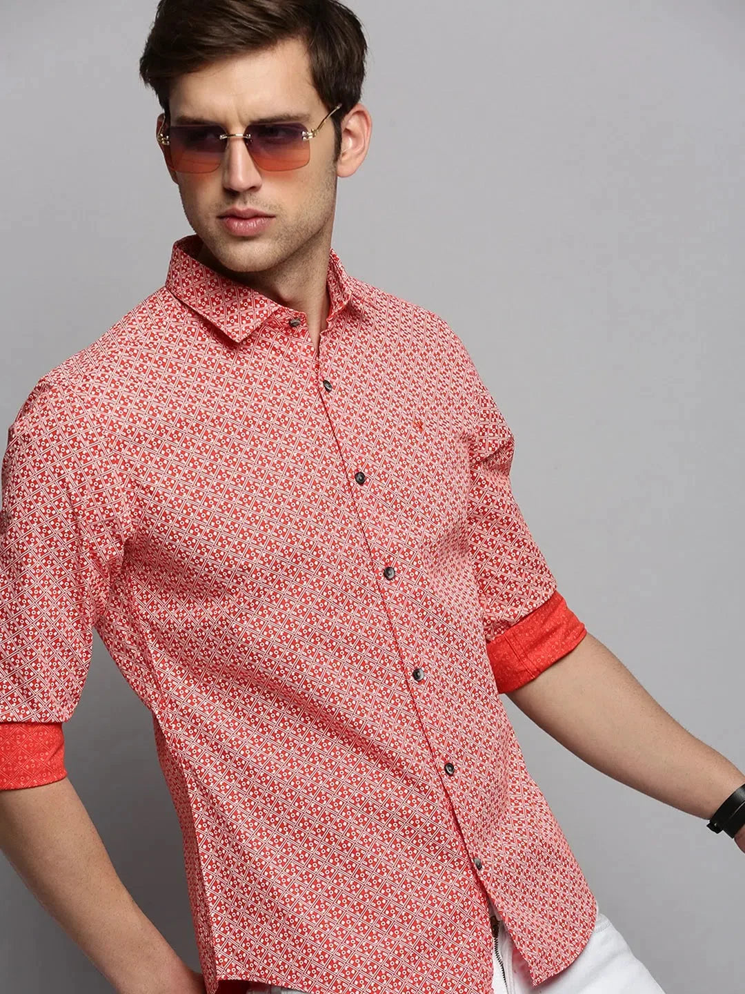 Orange Printed Mens Shirt | Cotton Casual Shirt | DesiQlo
