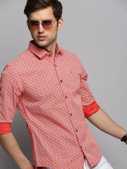 Men Orange Printed Casual Shirt-JUPITERPRINT-3387-Orange