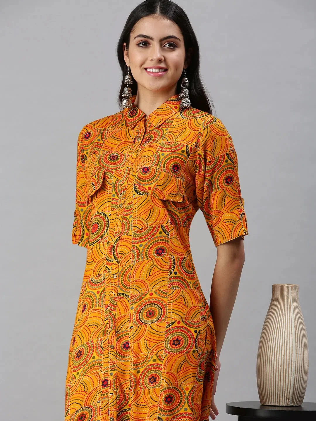 Yellow Printed Straight Kurta - Stylish Women's Indian Kurtas