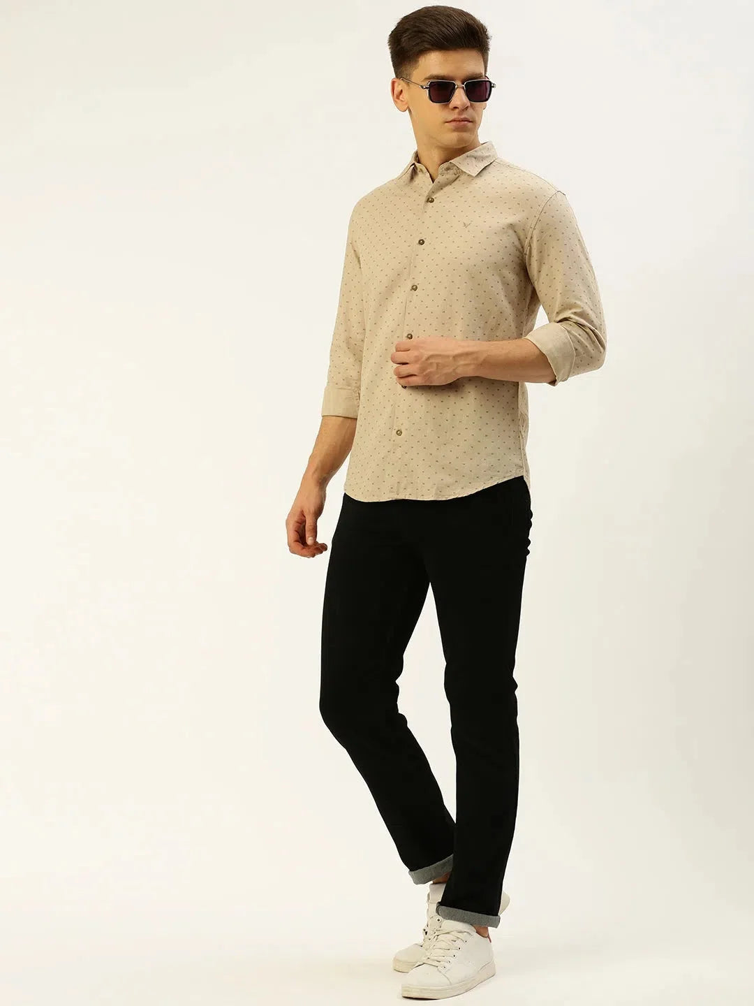 Beige Linen Printed Shirt for Men - Casual Style | DesiQlo