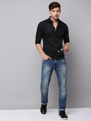 Men Black Printed Casual Shirt-BARONPRINTED-4011-Black