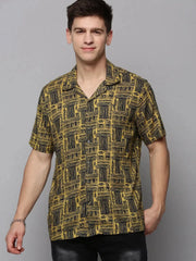 Men Yellow Printed Casual Shirt-RESORTPRINT-3186-Yellow