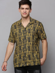 Men Yellow Printed Casual Shirt-RESORTPRINT-3186-Yellow