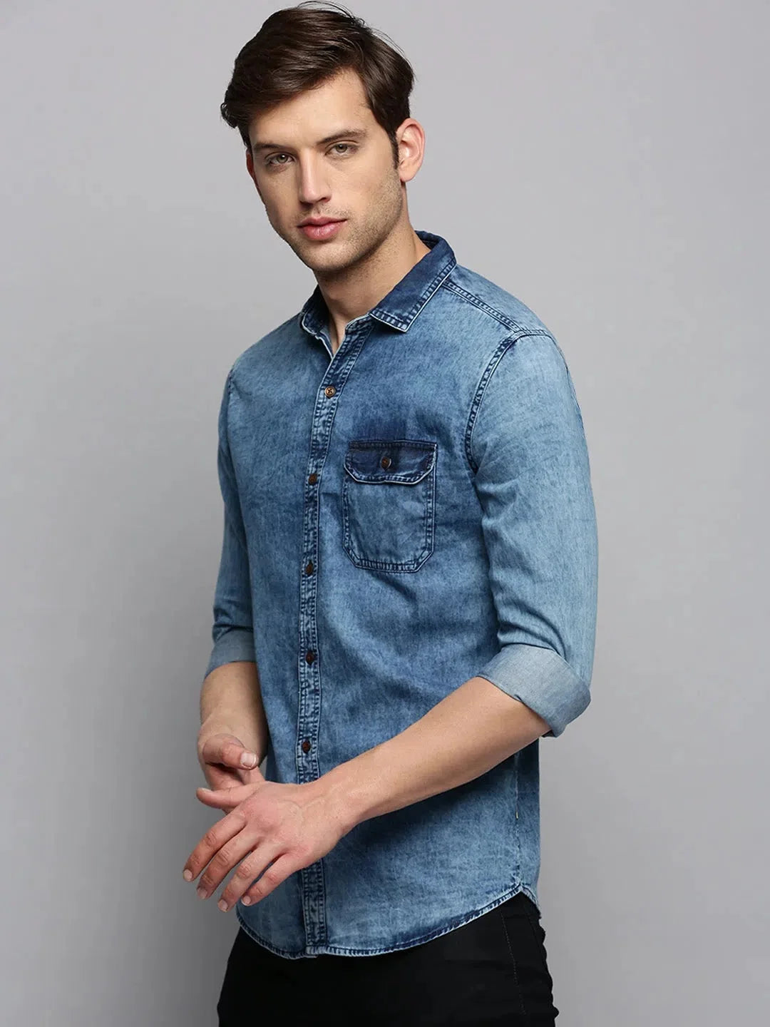 Men's Blue Solid Casual Cotton Shirt | DesiQlo Fashion