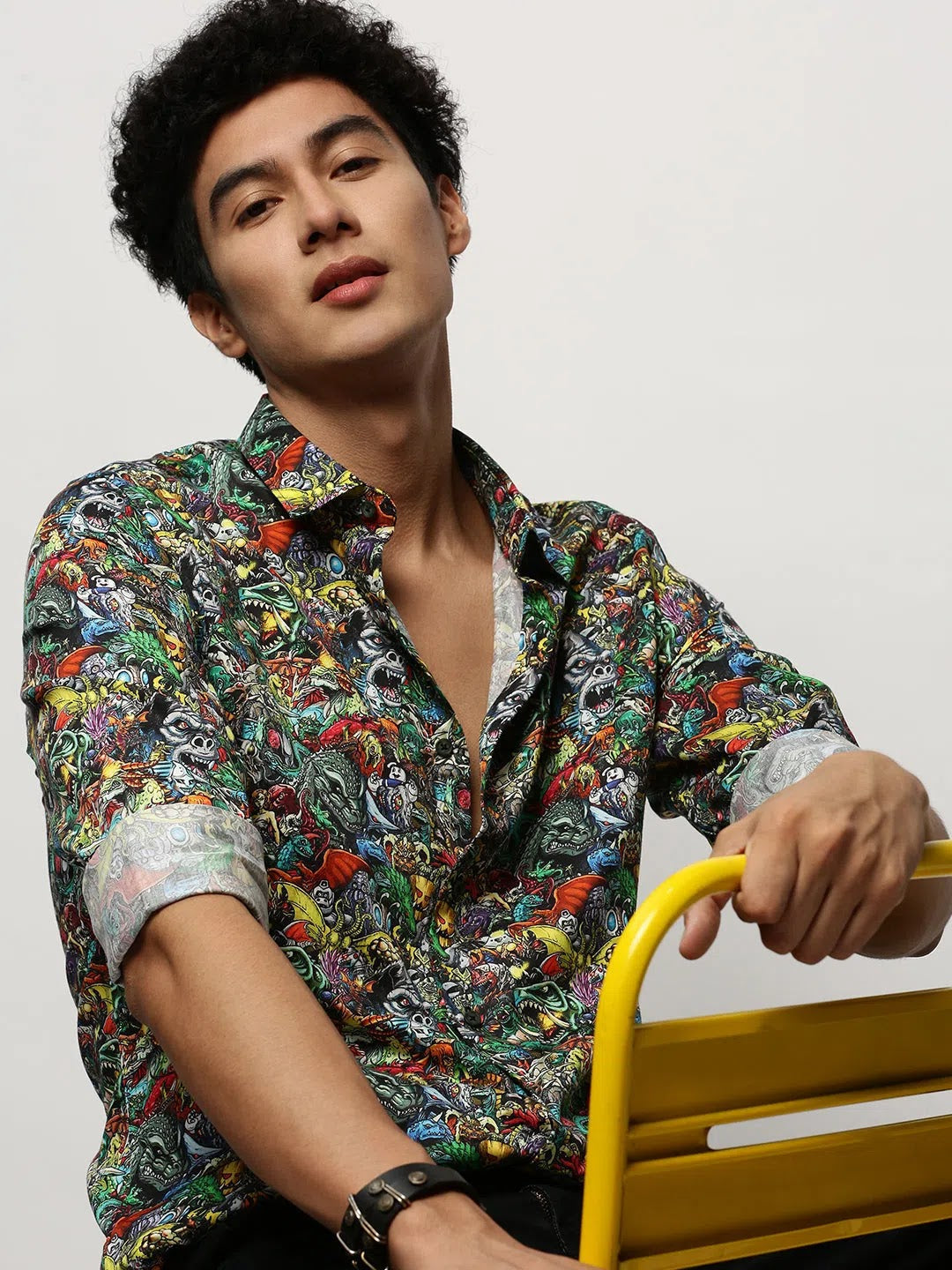Men's Black Printed Cotton Shirt - Graphic Shirts | DesiQlo