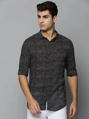 Men Black Printed Casual Shirt-HARPERPRINT-1701-Black