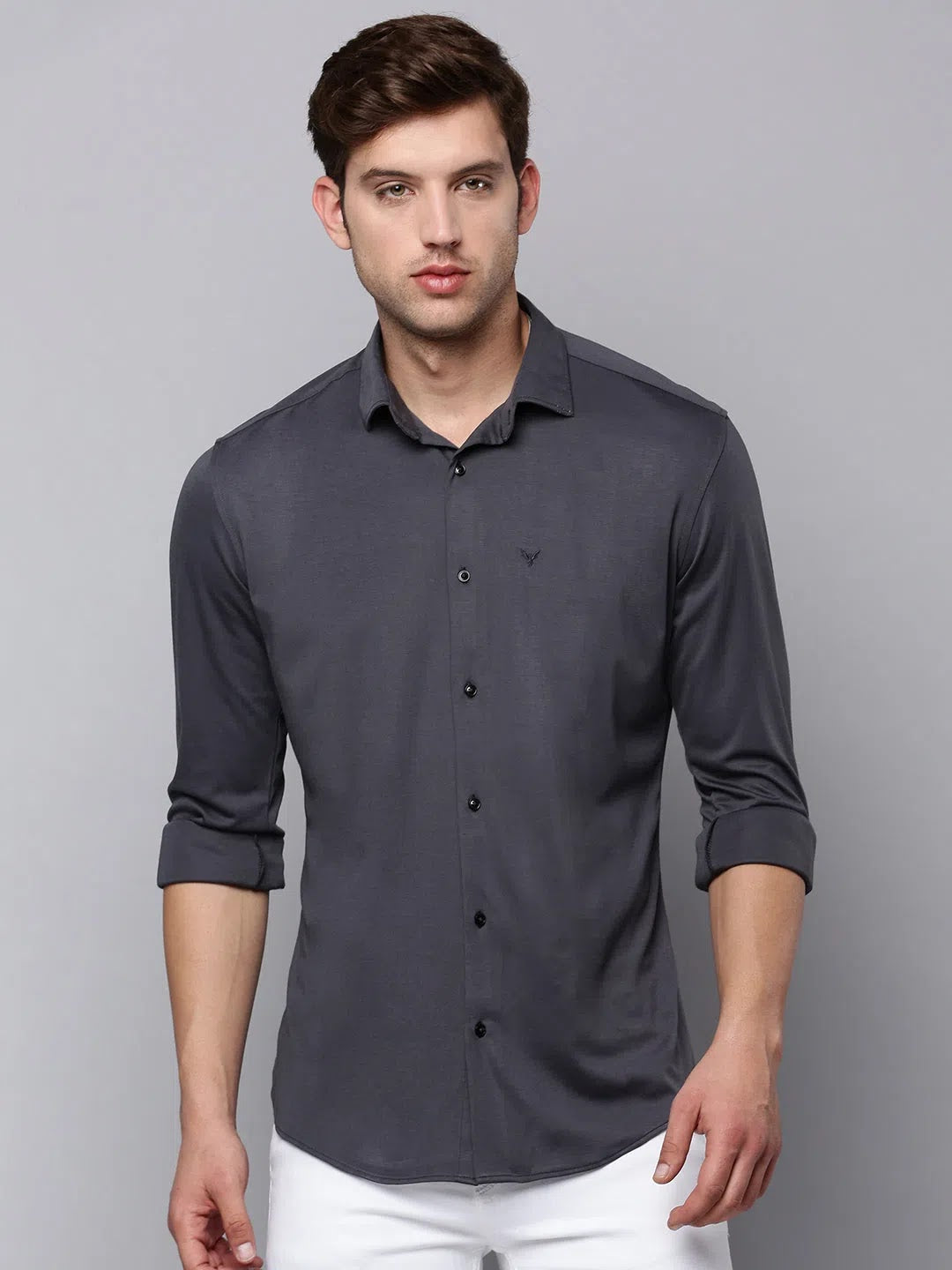 Grey Cotton Shirt for Men - Solid Casual Style | DesiQlo