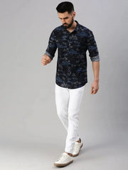 Men Navy Blue Printed Casual Shirt-GOLDENPRINT-1228-Navyblue